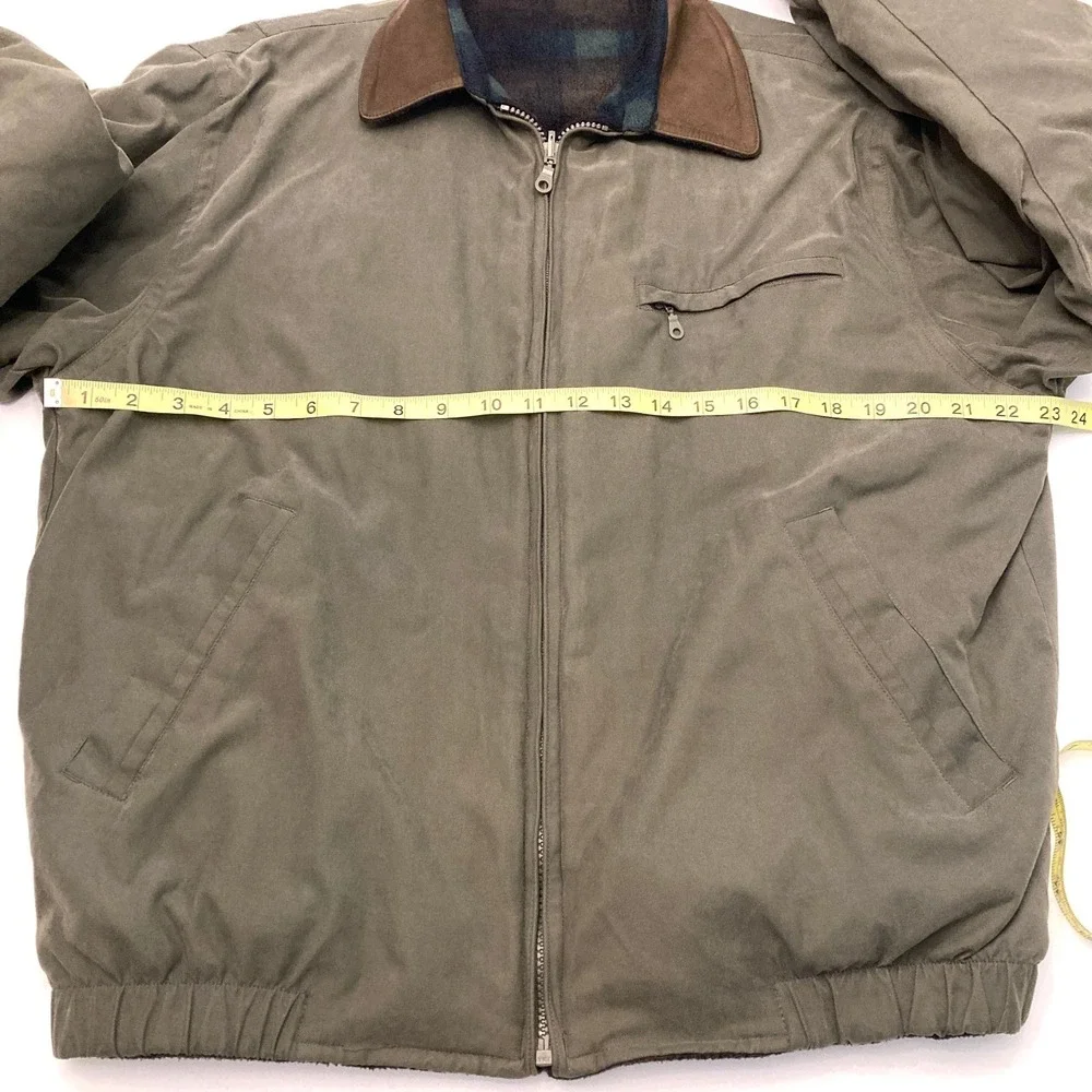 Rainforest Jacket Reversible Twill Fleece Plaid Men's Medium Tan Leather Collar
